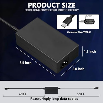 20V 3.25A 65W USB C Laptop Charger for HP, Compatible with HP Laptop Charger EliteBook 830 835 840 845 860 865 640 650, for Spectre x360, Pavilion, Envy, Chromebook Power Cord Adapter Supply