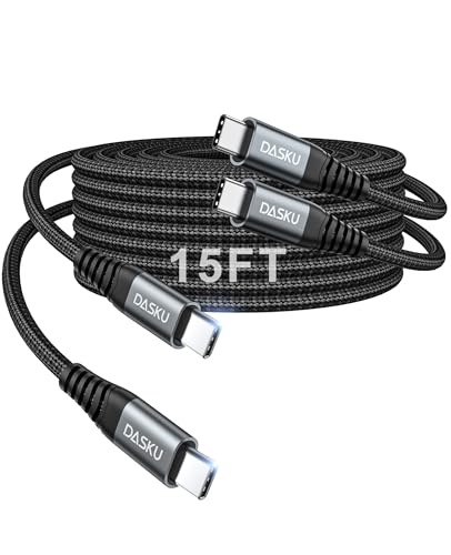 Extra Long USB C to USB C Cable 100W 15ft 2Pack Charger Cable Fast Charging | Compatible with iPhone 17/17 Pro Max, iPhone 16 Series, iPhone 15 Series, Galaxy S24/S23/S22, Car Play, MacBook, iPad - color: Black, size: 15FT 2Pack, style: 100W USB C to USB