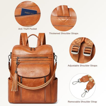 Laptop Backpack for Women 15.6 inch,Travel Leather Backpack Purse Nurse Teacher Carry on Backpack Computer Bag,Professional Water-Resistant College Business Work Casual Daypack,Brown - color: Brown02