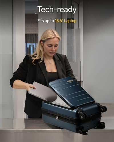 LUGGEX Carry On Front Pocket Suitcase, 22x14x9 Airline Approved, Blue, 20" | Carry On Luggage, 22x14x9 Airline Approved, Front Opening, Front Pocket, TSA Lock, Spinner Wheels - color: Blue, size: Carry-On 20-Inch