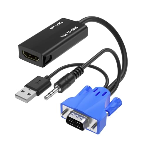 MT-VIKI VGA to HDMI Adapter 【Uni-Directional】,1080P Converter with Audio+USB Power 【Must BE Connected】 from VGA Computer/Laptop to HDMI TV/Monitor, Male to Female - color: 1 pack