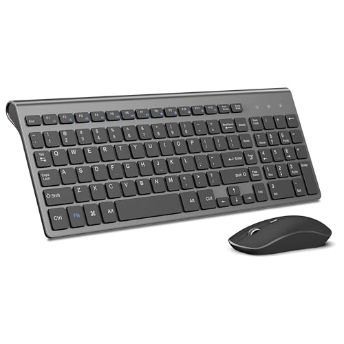 JOYACCESS Wireless Keyboard Mouse Combo, 2.4G Compact and Ultra Slim Wireless Keyboard and Mouse for Windows, Computer, Desktop, PC, Laptop (Grey) - color: black grey