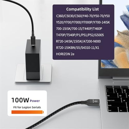 USB-C 100W 20V Input to Rectangular Jack PD Power 65W Output Charge Cable Support QC PD Type-C for Thinkpad X1 Legion Y7000P Laptop (1.8m) - style: Retangled Jack