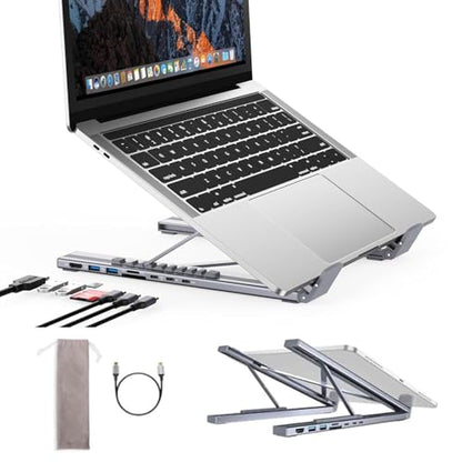 Laptop iPad USB C Docking Station Stand,Aluminum Tablet Holder, 8 in 1 USB C Hub with 4K HDMI, PD 100W, 2 USB 3.0, SD/TF Reader, for MacBook/iPad/Dell/HP/Surface/Lenovo, Plug and Play