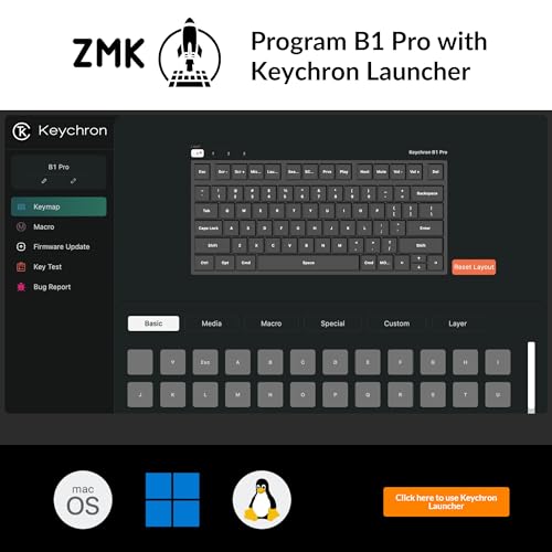 Keychron B1 Pro Ultra-Slim Wireless Keyboard, ZMK/Launcher Programmable Bluetooth/2.4GHz/Wired, 1200 Hours Battery Life, Silent Scissor Switch Office Keyboard for Mac/Windows/Linux - Gray - color: Gray