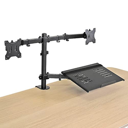 AEONS Dual Monitor and Laptop Desk Mount Combo Stand with Notebook Tray fits 17 inch, 3-in-1 Adjustable Triple Arm Mount fits 27 inch LCD Screen with VESA, Clamp and Cable Management, Black - style: Triple Arm & Tray, Black