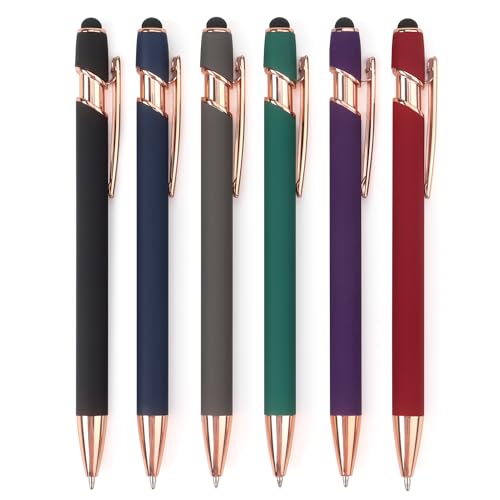 6 Pack Ballpoint Pen 2-in-1 Pen with Stylus tip, 1.0 mm Black Ink | Metal Stylus Pen for Touch Screens - color: 6 Black Gold