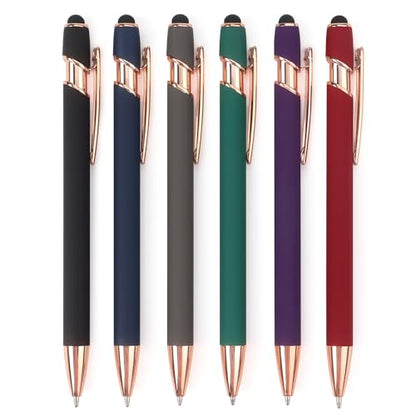 6 Pack Ballpoint Pen 2-in-1 Pen with Stylus tip, 1.0 mm Black Ink | Metal Stylus Pen for Touch Screens - color: 6 Black Gold