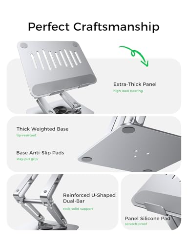 MAGIC JOHN Triple-Fold Laptop Stand for Desk with 360 Rotating Base, Adjustable Laptop Riser, Portable Laptop Holder, Ergonomic Computer Notebook Stand for MacBook, Dell, HP Up to 17.3'' Laptops