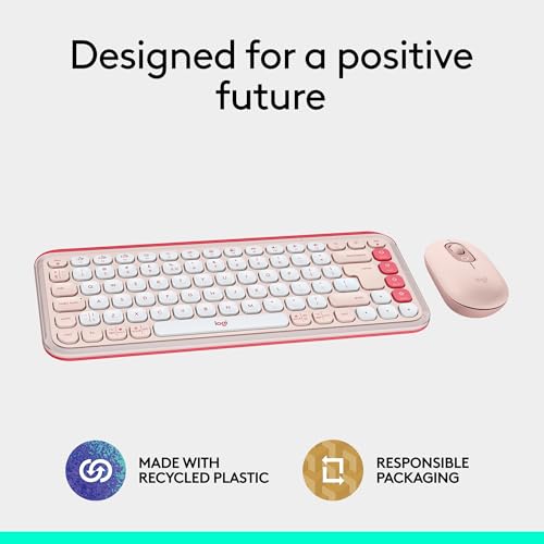 Logitech POP ICON Combo Wireless Bluetooth Keyboard and Mouse - Rose | Comfortable typing, programmable keys and buttons, quiet clicks, easy-switch up to 3 devices - color: Rose, style: Combo