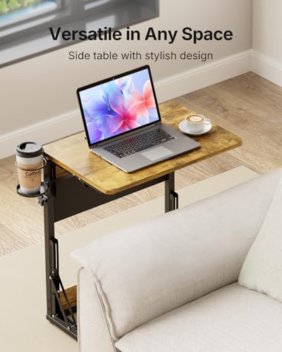 HUANUO Adjustable TV Tray Table – Easy Assembly Folding Desk with Cup Holder, Storage Bag & Tablet Slot, Height Adjustable TV Tray for Bed, Couch & Living Room with Space-Saving Design