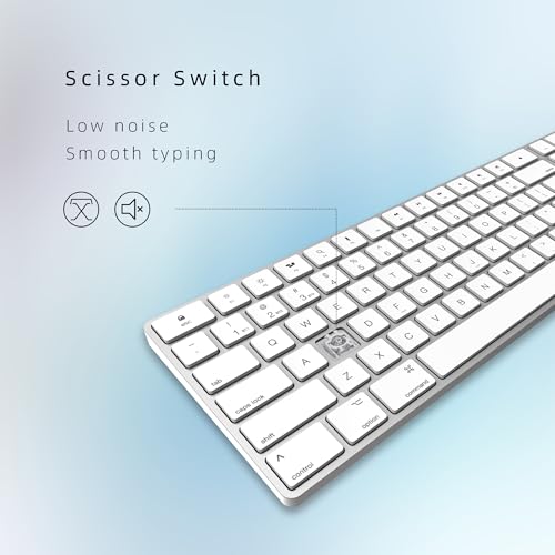 Bluetooth Slim Keyboard for Mac, Aluminum Rechargeable Keyboard Wireless, Low-Profile Silent Flat Key Compatible with Apple iMac, MacBook, Mac and iOS, Full Size - Silver White - color: Silver white