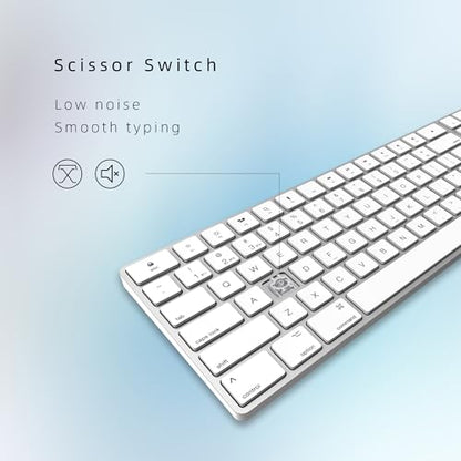 Bluetooth Slim Keyboard for Mac, Aluminum Rechargeable Keyboard Wireless, Low-Profile Silent Flat Key Compatible with Apple iMac, MacBook, Mac and iOS, Full Size - Silver White - color: Silver white