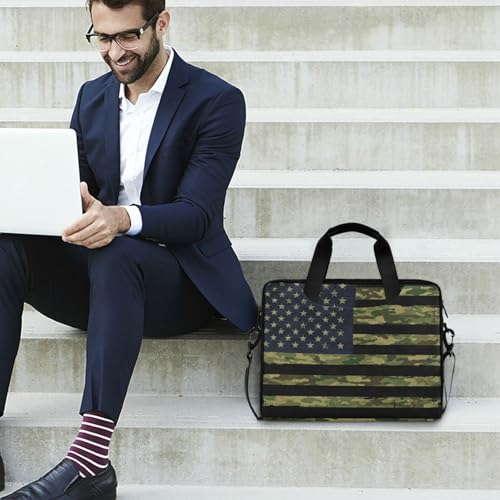 American Flag with Camouflage Grunge Laptop Bag Case 13 14 15.6 inch Laptop Messenger Bag Crossbody Briefcase for Men Women with Shoulder Strap Handle - color: Multi03