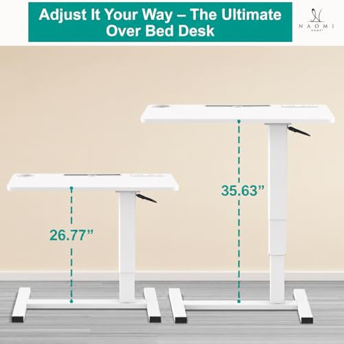 Naomi Home Adjustable Overbed Table with Charging Station, Rolling Hospital Bedside Table with Wheels, Height Adjustable Bed Desk for Laptop, Meals & Recovery Care White - color: White