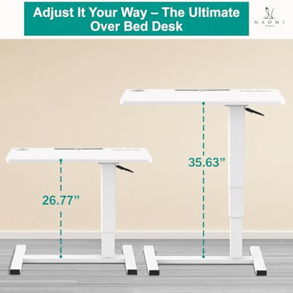 Naomi Home Adjustable Overbed Table with Charging Station, Rolling Hospital Bedside Table with Wheels, Height Adjustable Bed Desk for Laptop, Meals & Recovery Care White - color: White