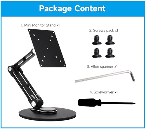 VESA Portable Monitor Stand, Compatible with Monitors Up to 19inch, Supports 50 x 50/75 x 75/100 x 100 (mm) VESA Mounting Holes, Supports Multi-Axis Rotation, Adjustable & Foldable