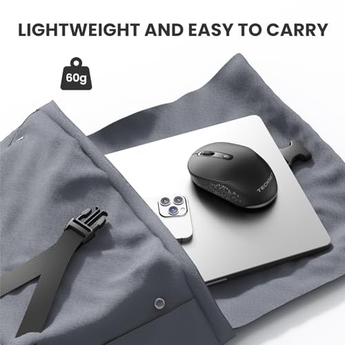 TECKNET 3-Device Portable Wireless Bluetooth Mouse for Laptop Black | Silent Click, Ambidextrous Ergonomic Design, Adjustable 4800 DPI, Wide Compatibility for Laptop, PC, iPad, MacBook - color: Black