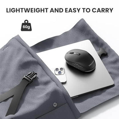 TECKNET 3-Device Portable Wireless Bluetooth Mouse for Laptop Black | Silent Click, Ambidextrous Ergonomic Design, Adjustable 4800 DPI, Wide Compatibility for Laptop, PC, iPad, MacBook - color: Black