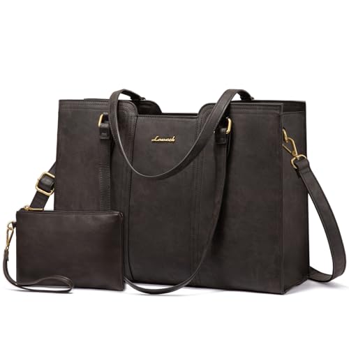 LOVEVOOK Laptop Bag for Women - Waterproof Work Bag for Women & Vintage Laptop Tote Purse with Wristlet - color: Dark Coffee, size: 15.6 inch
