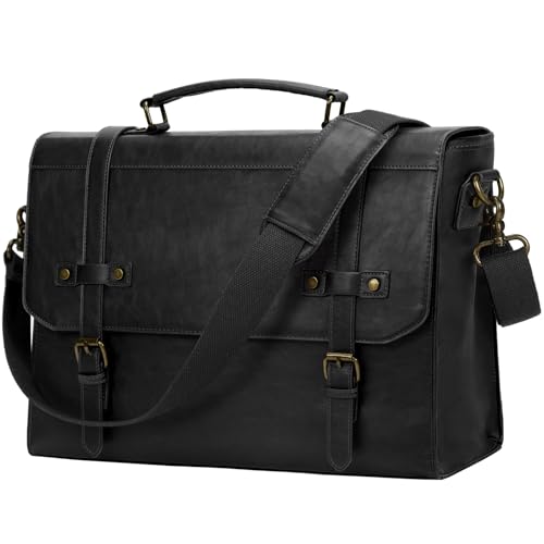 RAINSMORE Mens Messenger Bag 18 Inch Waterproof Vintage Leather Laptop Briefcase Large Laptop Bag Satchel Bag Computer Shoulder Bag for Office Business Travel College,Black - color: Black, size: 18 inch