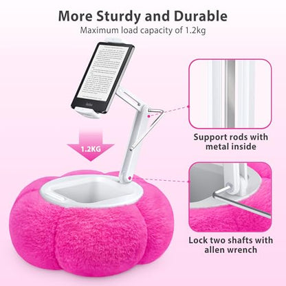 CreaDream Pumpkin Tablet Pillow Stand, Adjustable Pillow Stand for Lap Bed | Detachable Snack Bowl, Fits 4.7"-13" Kindle, Tablets, iPad, Soft Plush Fabric, for Reading and Relaxation on Bed, Couch - color: Hot Pink