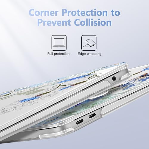 May Chen Compatible with MacBook Air 13 inch Release 2021 2020 2019 2018 (Models: M1 A2337/A2179/A1932), Plastic Hard Shell Case for MacBook Air 13 with Retina Display & Touch ID, Blue Flowers - color: Blue flowers