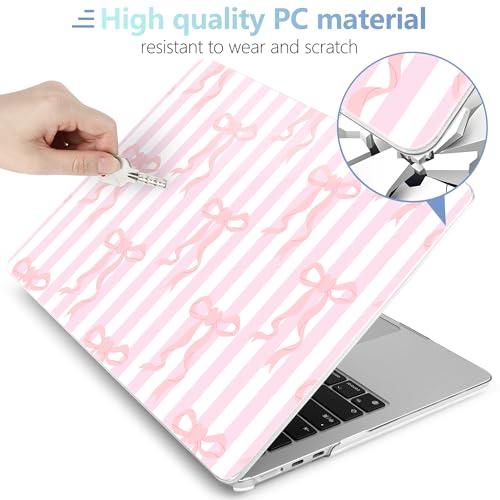 MEEgoodo Case for M5/M4/M3/M2 MacBook Air 15 inch Case 2026 2025 2024 2023, Laptop Shell Fit Model (A3448/A3241/A3114/A2941) for MacBook Air 15.3-inch, Pink Bows&Stripes - color: Pink Bows&Stripes