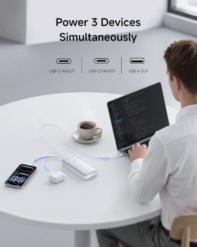100W Power Bank 20000mAh, Portable Laptop Charger with Built-in USB-C Cable, Travel Essential Fast Charging External Battery Pack for MacBook Air, iPhone 17/16 Series, Steam Deck, TSA-Approved