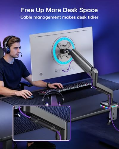 Afaloona RGB Gas Spring Monitor Arm with USB Hub for 13-32" Monitors | 3 USB ports (2 USB-C + 1 USB-A), Charging and Data Transfer, Full Motion Adjustable, Max Load 19.8lbs, Max VESA 100x100mm - size: RGB Gas Spring Monitor Stand