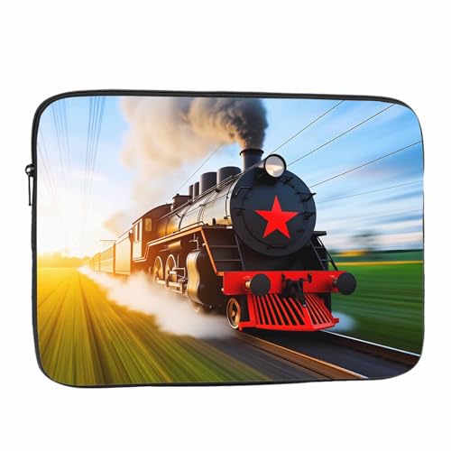 Laptop Sleeve Bag 15.4 15.6 Inch,Vintage Black Steam Locomotive Train Retro Protective Polyester Computer Cases Laptop Cover Briefcase Bag Tablet Travel Cover - color: LPS-001