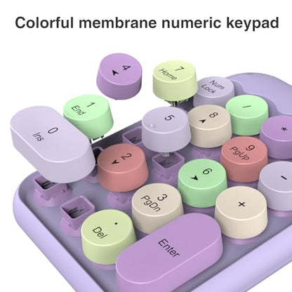 Lomiluskr Cute Wireless Number Keypad with 2.4G USB Receiver, 18 Colorful Round Keys Numpad, Portable Financial Accounting Numeric Keyboard, Suitable for PC, Laptop (Purple) - color: Purple