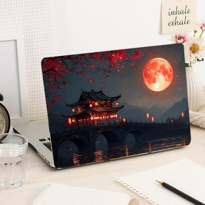 PLIGREAT 15 Inches Laptop Skin Stickers, Courtyard Landscape Pattern Laptop Sticker Decals Fits 12" to 15" Laptops Universal Waterproof Removable Notebook Art Cover Sticker - color: Black,red