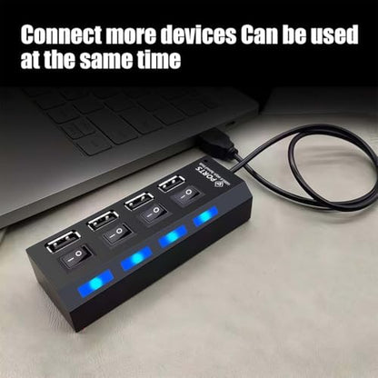 1 Pack 4 Port USB Hub 3.0,USB Hub Splitter with Individual On/Off Switches | Lights Compatible with Laptop,Flash Drive,Mobile HDD,PC - color: 4 Port