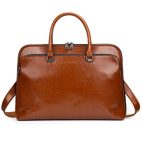 Blofinche Laptop Messenger shoulder bag: Genuine Leather work Briefcase 13.3 15.6 inch designer Satchel handbag - color: Brown, size: 15.6 inch