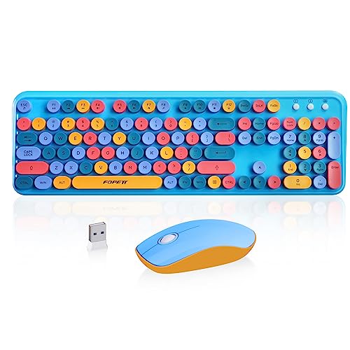 Wireless Keyboard and Mouse Combo, 2.4 GHz Wireless Full-Sized Typewriter Gaming Keyboard with Round Keycaps for Windows, Computer, Desktop, PC, Laptop (Blue) - color: Blue