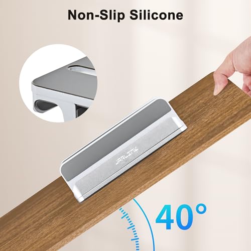 JARLINK 4-in-1 Adjustable Vertical Laptop Stand, Aluminum Holder, Silver | Space-Saving Aluminum Laptop Holder, Compatible with All MacBook, Surface, Chromebook, Phone, and Gaming Laptops. - color: Silver