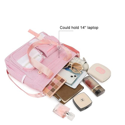Phaoullzon Cute Messenger Bag Kawaii Crossbody Purse for Teen Shoulder Tote | Gifts for Girls/ Women, Nylon Japanese College Satchel Travel Work Gym Handbag - color: Stripes Pink, style: Large(could Fit 14" Laptop)