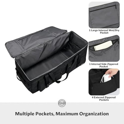 45/80/100L U-Zip Rolling Duffel Bag with Wheels, X-Large Durable Travel Duffle + Toiletry Bag, Lay-Flat Opening, Packable w/Shoulder Straps- Use as Luggage or Backpack, Men/Women (Black) - color: U-Zip Black