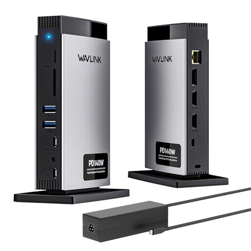 WAVLINK Laptop Docking Station 3 Monitors(Max Resolution: Single 8K or Triple 4K), 11-in-1 USB C Docking Station with 125W PD3.1 Pass-Through & Power Adapter, 2*HDMI + DP, for MacBook M1–M4 & Windows