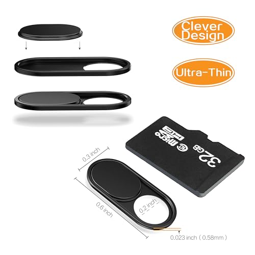 imluckies 3 Pack Webcam Cover Slide, 0.023 inch Ultra-Thin Metal Camera Cover for Laptop Computer, MacBook Pro/Air iMac iPad Tablet iPhone 8/7/6 Plus, Echo Show/Spot Web Camera Privacy Covers - color: 3 Pack-Black