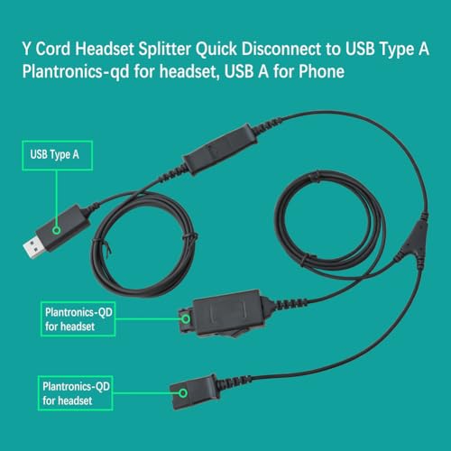 Y-Splitter Adapter Y-Training Cable with Mic Switch Compatible with Plantronics QD, Other End USB Type A Plug 8 FT - size: Toggle switch + usb-a