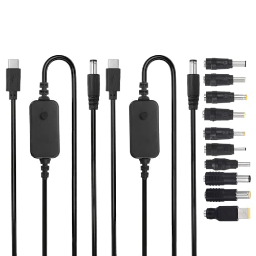 MECCANIXITY 2Pcs USB C to DC PD Adapter with 10 Connector Tips, 1.18m/3.9ft 5V 9V 12V 15V 20V PD Trigger Cable Type-C to DC Power Cable Charger Converter for Routers, Laptop, Speaker