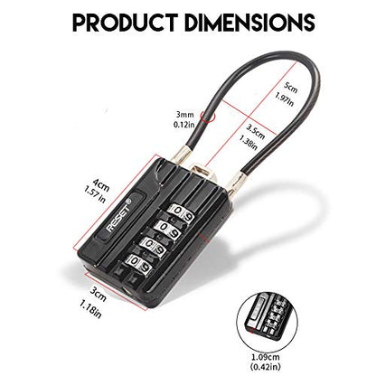RESET-200 4-Digit Combination Cable Lock, 4.7 in/12cm, 2 Pack | Compact 4.7 in/12cm cable for bags, lockers, and small storage; light-duty use only. 2 locks included. - size: 12cm(4.72 inch)Cable