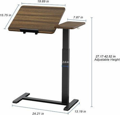 Ywin Medical Overbed Table with Wheels, Lift 27-43in, Black Walnut | Steel frame & wood top, 0-60° tilt, rolling casters, 66lb load, pneumatic adjustable height for Bed/hospital/couch/office - color: Black Walnut-1, size: 27.6" x 15.8"