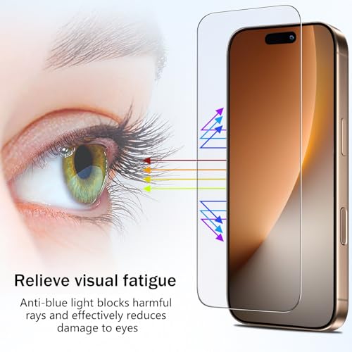 2 Pack Anti Blue Light Screen Protector for iPhone 16 Pro Max 6.9 Inch Eye Protection Tempered Glass Film, Easy to Install, Bubble Free - size: iPhone 16 Pro Max 6.9-inch