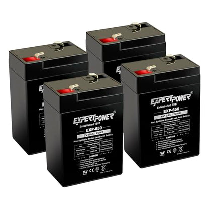 ExpertPower EXP650 (4 Pack) - 6V 5Ah / 20HR SLA Rechargeable 6V Battery for Ride on Toys, Emergency Light, Exit Sign Battery Replacement, Sealed Lead Acid 6 Volt Batteries with F1 Terminals - size: 6V 5Ah - 4 Pack