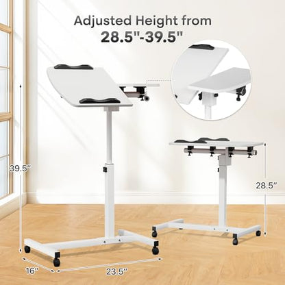 Athena Collection Adjustable Standing Desk with Wheels Overbed Table, White | Height Adjustability(28.5"-39.5"), Smooth-rolling Casters, Rolling Lab Cart with Large Tabletop for Office, Hospital, Clinic - color: White, size: Split Desktop