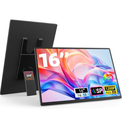 16" Portable Monitor for Laptop - 1200P FHD Laptop Screen Extender HDMI USB C HDR Travel Dual External Display with Stand Gaming Monitor for Windows MAC Computer Switch Phone Xbox PS4/5 - size: 16"