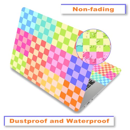 Laptop Decal Sticker Skin Cover, 12" 13.1" 13.3" 14" 15" 15.4" 15.6" Laptop Netbook Vinyl Art Skin Sticker Cover Notebook PC Protector (2 Wrist Pad Included), Removable Reusable, Colourful Check - color: Colourful Check